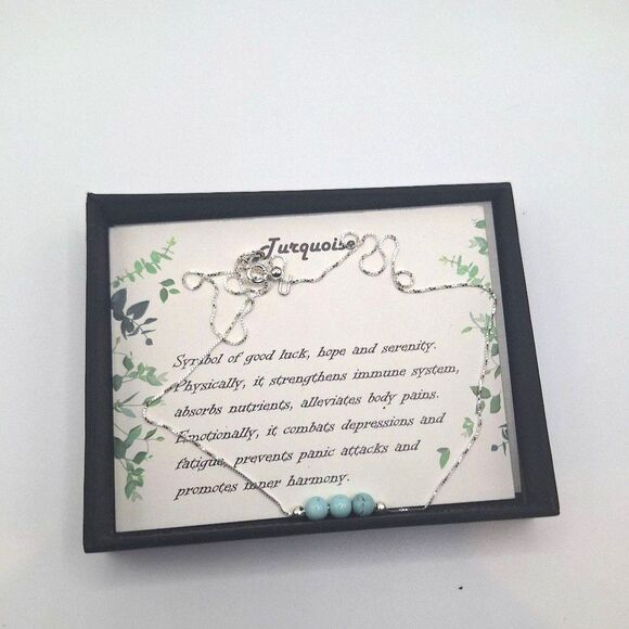 Keenove Dainty Genuine Turquoise Sterling Silver Necklace in Box - Picture 2 of 6